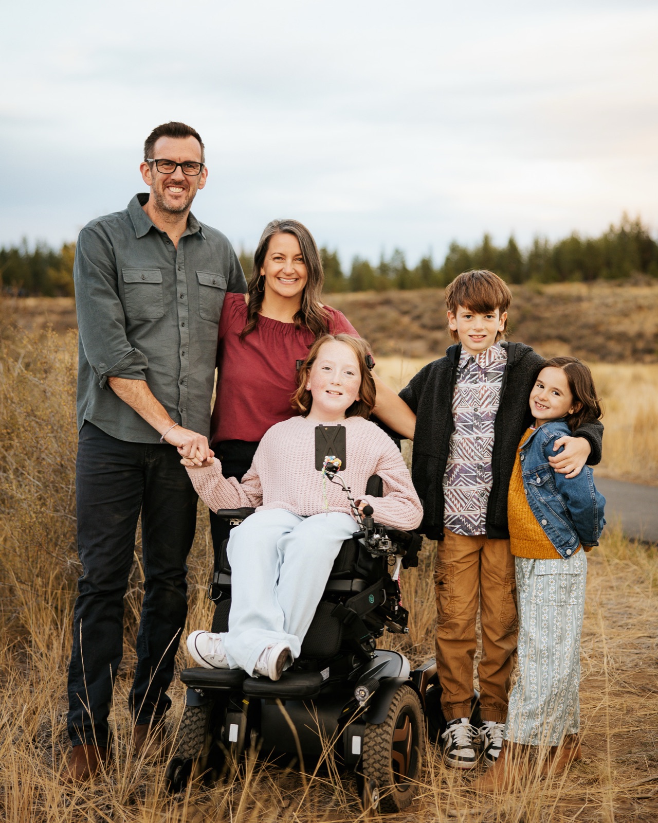 The Beare family together in the high desert: Mark, Jessica, Bella, David, and Amelia
